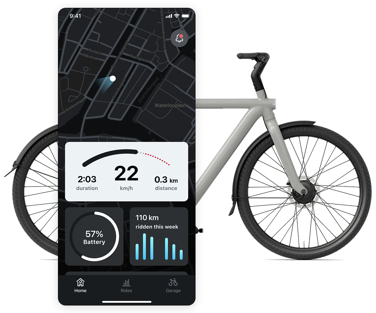 image of a well-designed e-bike and its connected app