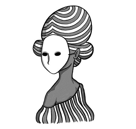 a sketch of a woman wearing a mask