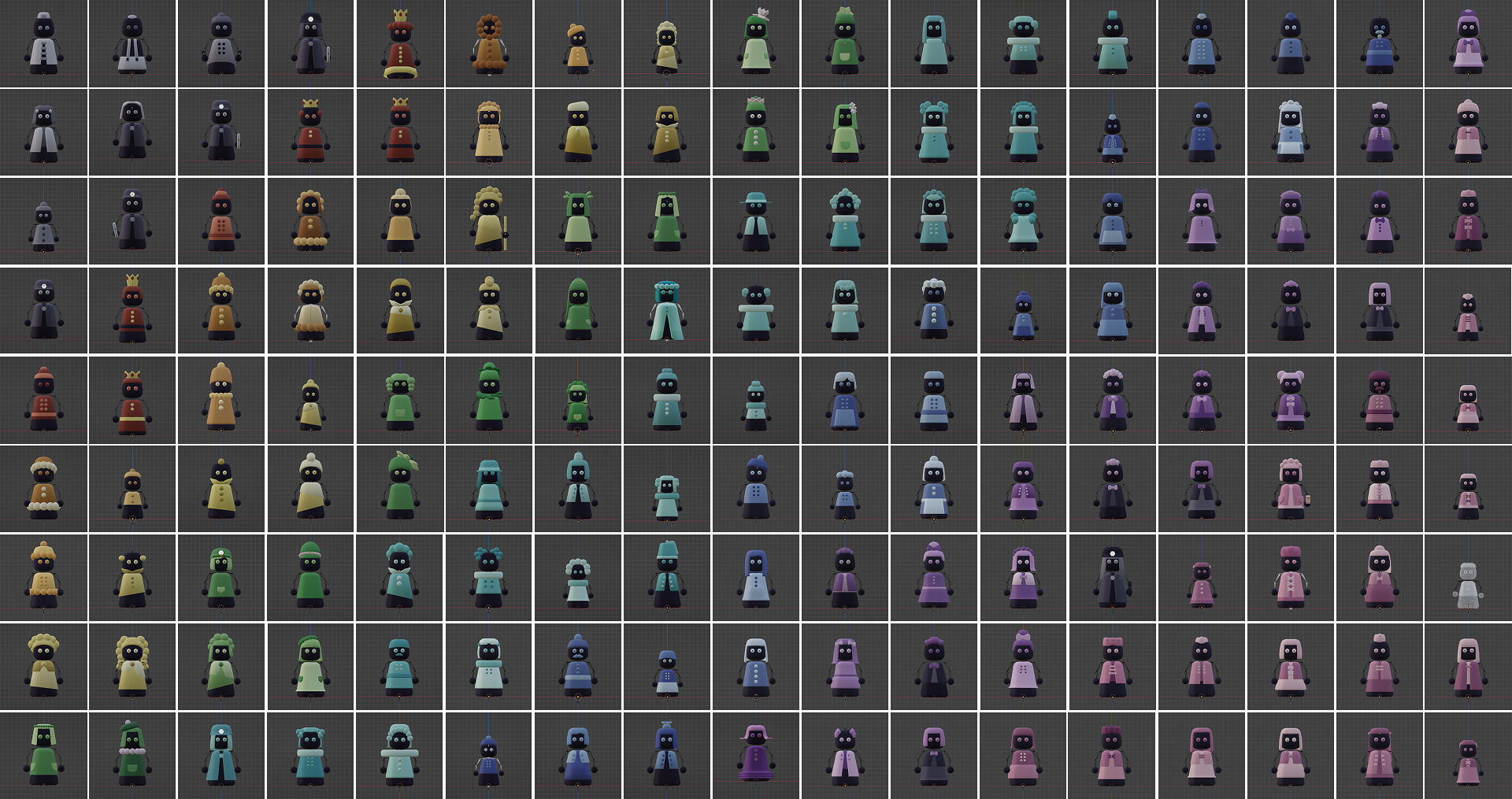 A grid of characters from the game Found